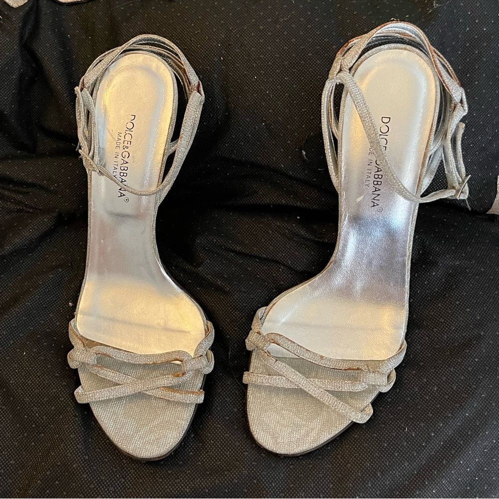 Dolce & Gabbana : Authentic- Made in Italy- Silver Strappy Heeled Sandals